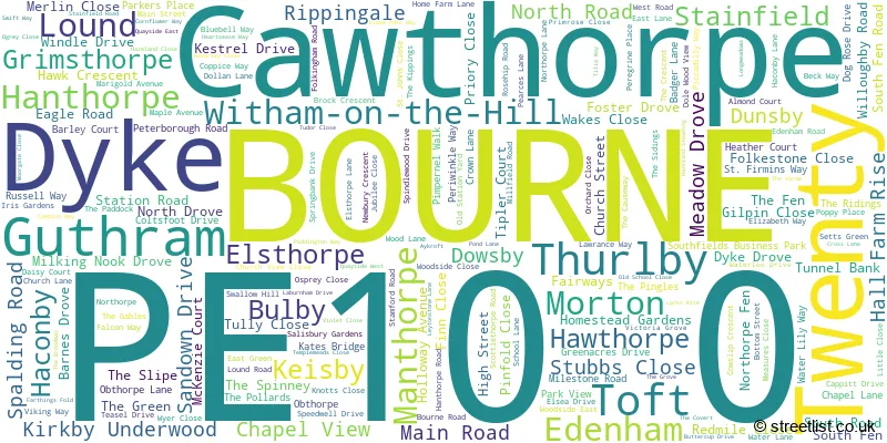 A word cloud for the PE10 0 postcode